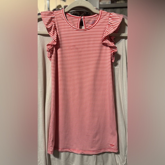 Vineyard Vines Other - Vineyard Vines Girl’s Striped Pink/Red Flutter Sleeve Dress